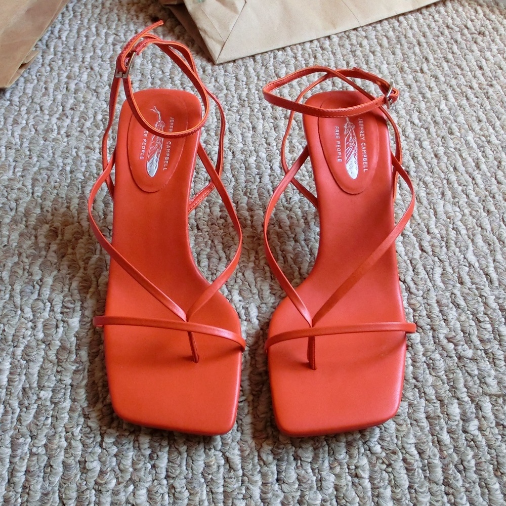 NWT Jeffrey Campbell Free People Fluxx Heel Sandals Strappy Orange Summer